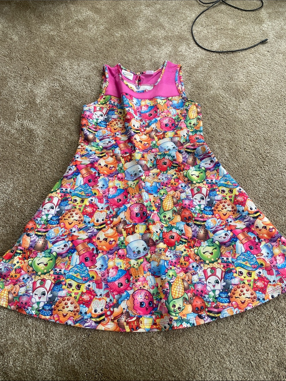 Shopkins Pink Mesh Character Dress with Multicolor Trim